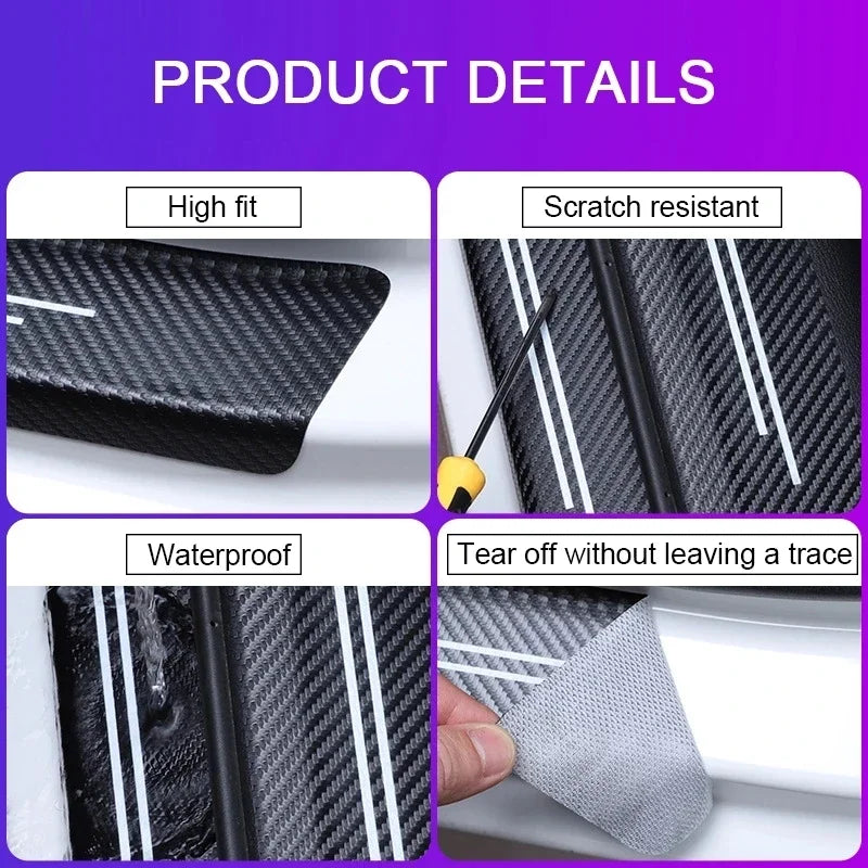 4pcs Carbon Fiber Car Door Threshold Protective Sticker Car Door Sill Sticker For VW Volkswagen Car Accessories