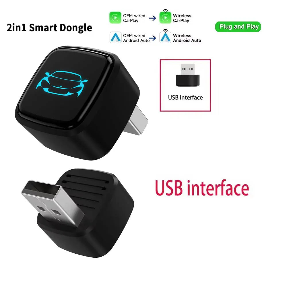 Skilldrive 2026 Mini CarPlay Wireless Android Auto Adapter Type C AI Smart Box Intelligent System USB C for Wired CarPlay Car