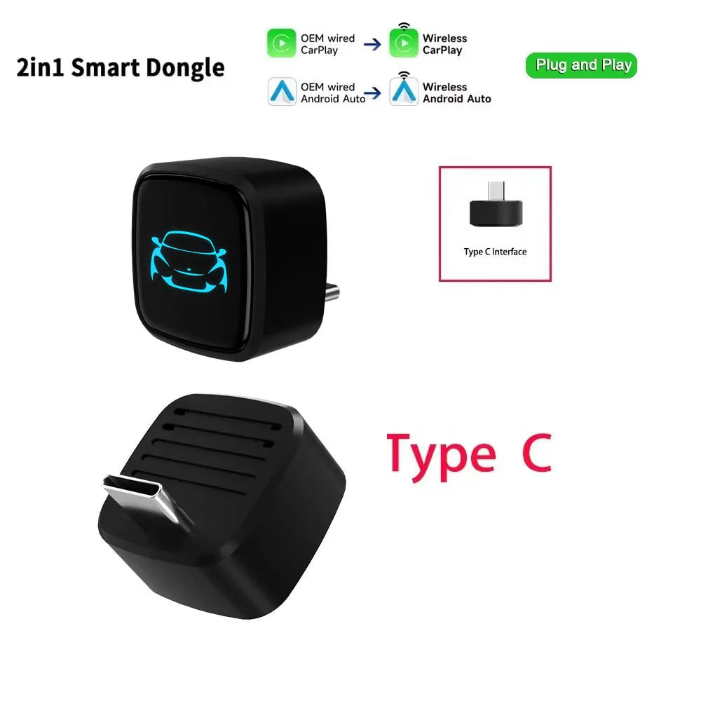 Skilldrive 2026 Mini CarPlay Wireless Android Auto Adapter Type C AI Smart Box Intelligent System USB C for Wired CarPlay Car