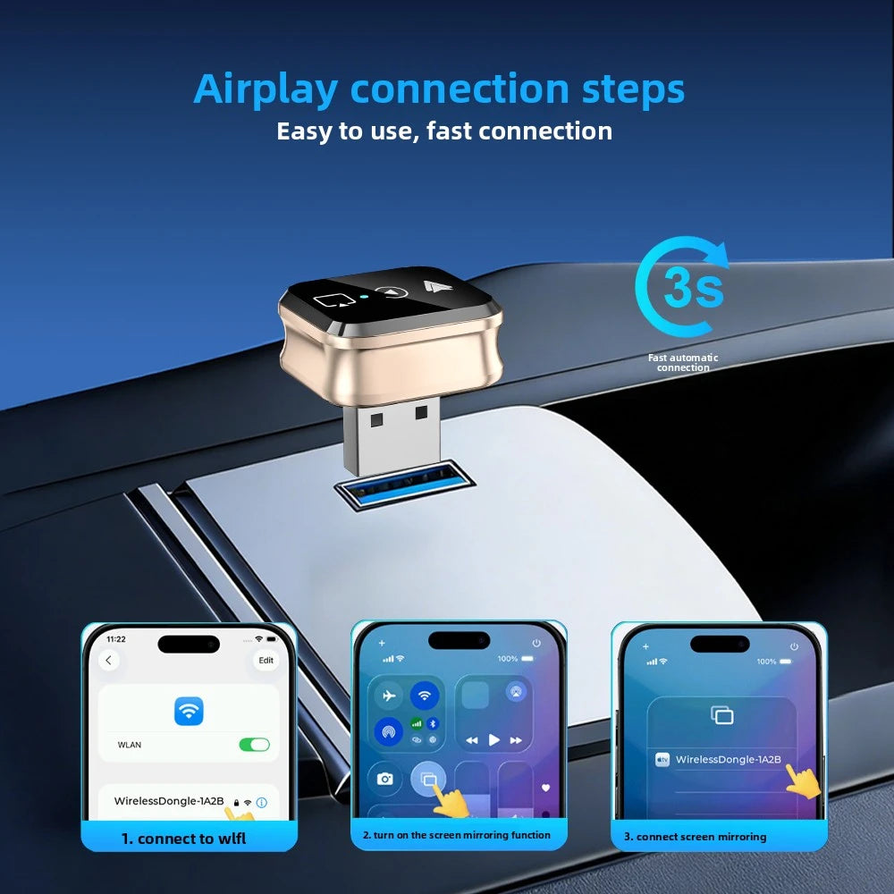 4in1 Smart Wireless CarPlay Adapter USB Auto Connect Plug & Play for iPhone, Android USB Change the car Support screen mirroring