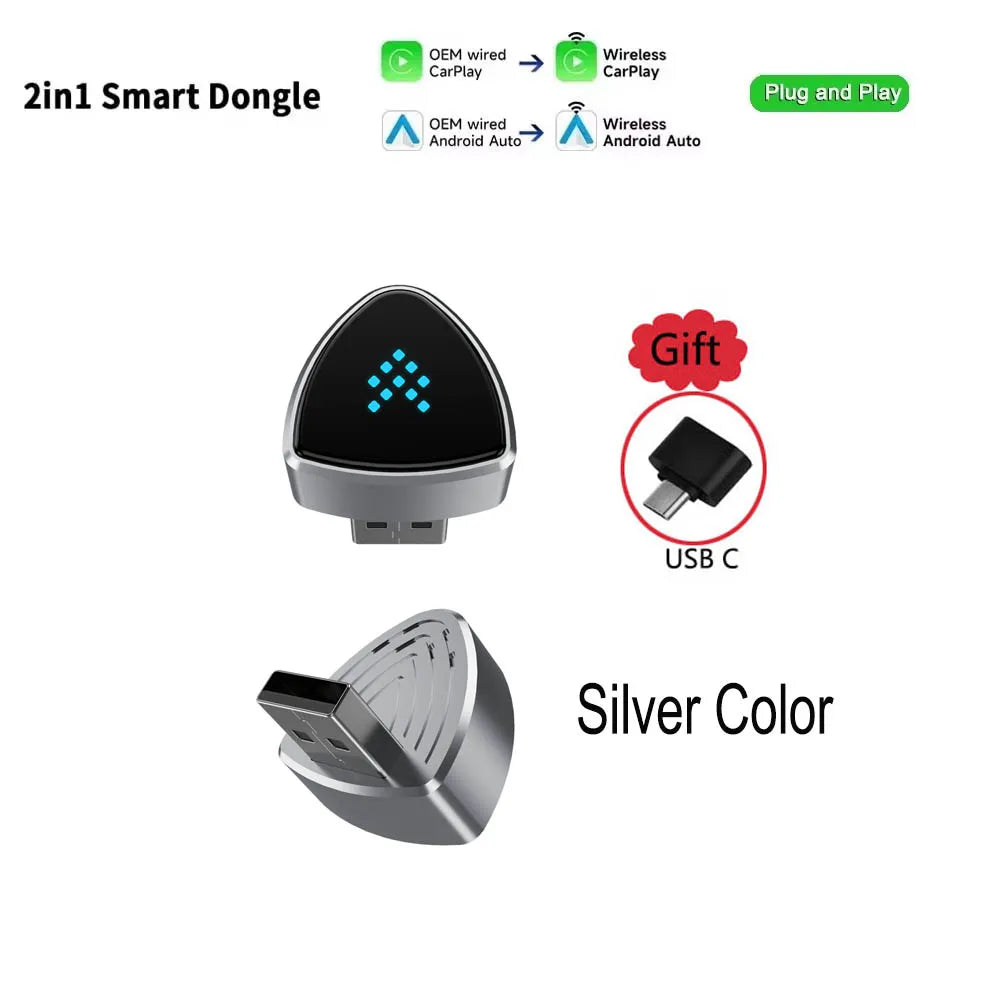Skilldrive 2026 Mini CarPlay Wireless Adapter Android Auto Dongle USB C AI Smart Box Intelligent System for Wired CarPlay Car