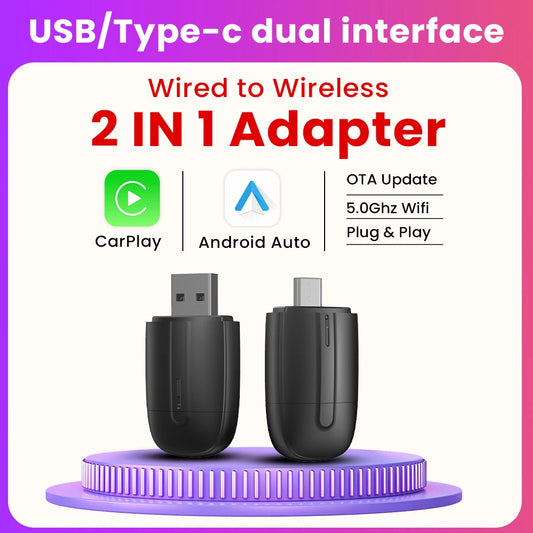 Android Auto Wireless Carplay Type-c USB Bluetooth Wifi Plug and Play 2In1 Dongle For Chevrolet Citroen Buick Cadillac Chery VW