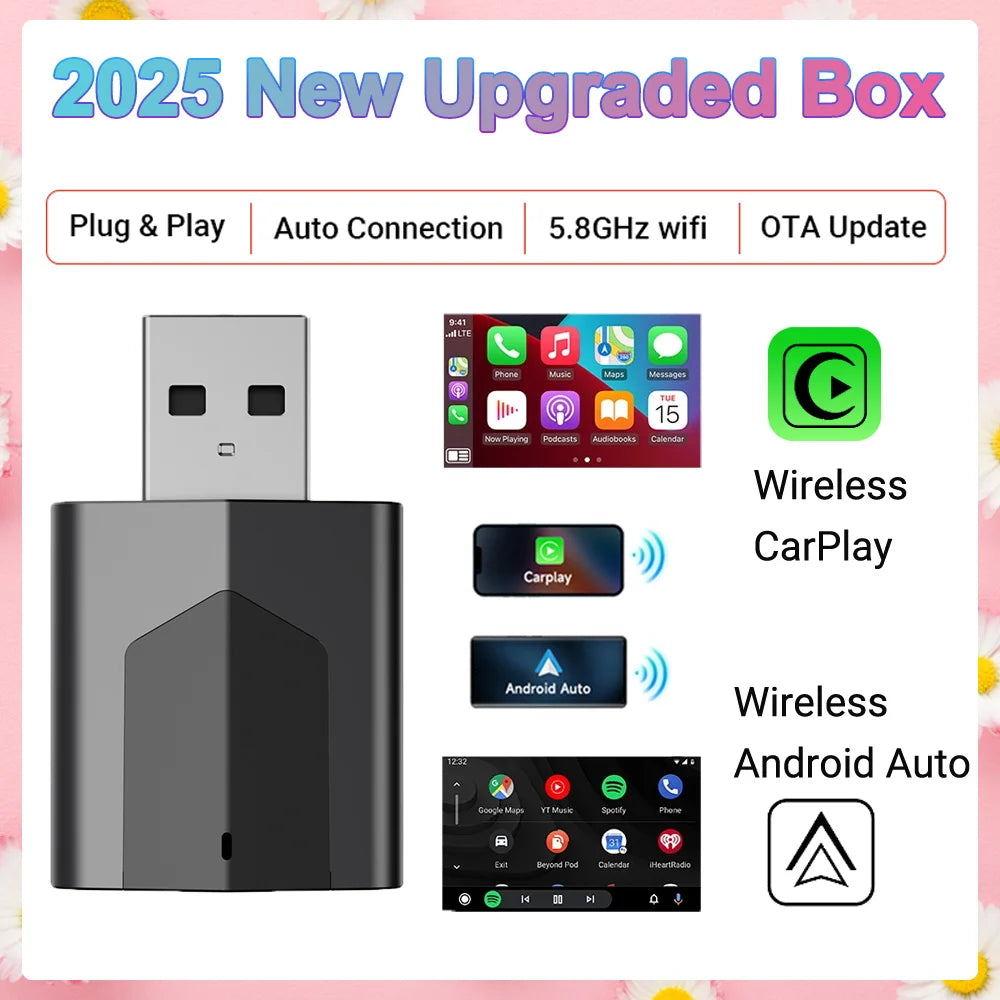 2025New Wired to Wireless Carplay Android Auto 2in1 Mini Adapter Dongle Auto Connect Plug&Play Bluetooth WiFi Universal Mini Box