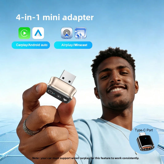 4in1 Smart Wireless CarPlay Adapter USB Auto Connect Plug & Play for iPhone, Android USB Change the car Support screen mirroring