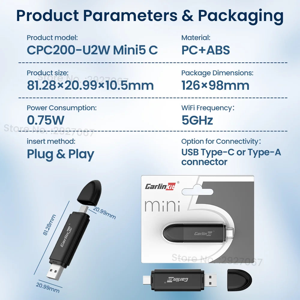 CarlinKit MINI 5 Wireless CarPlay Adapter Smart CarPlay Box USB Dongle for OEM Car Plug and Play WiFi Bluetooth Auto Connection