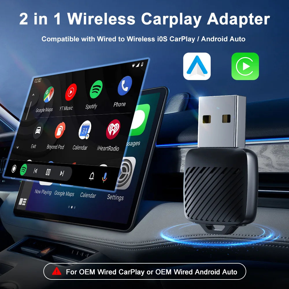 CarlinKit Mini Wireless CarPlay Adapter 2025 New Android Auto Wireless Dongle Wifi 5.8G Auto Connect Box Support Spotify Music