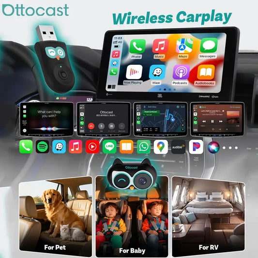 Ottocast Cabin Care Wireless CarPlay Adapter 1080P Car Rear Seat Camera 150° Wide Angle Night For Kids & Pets For Benz Toyota VW