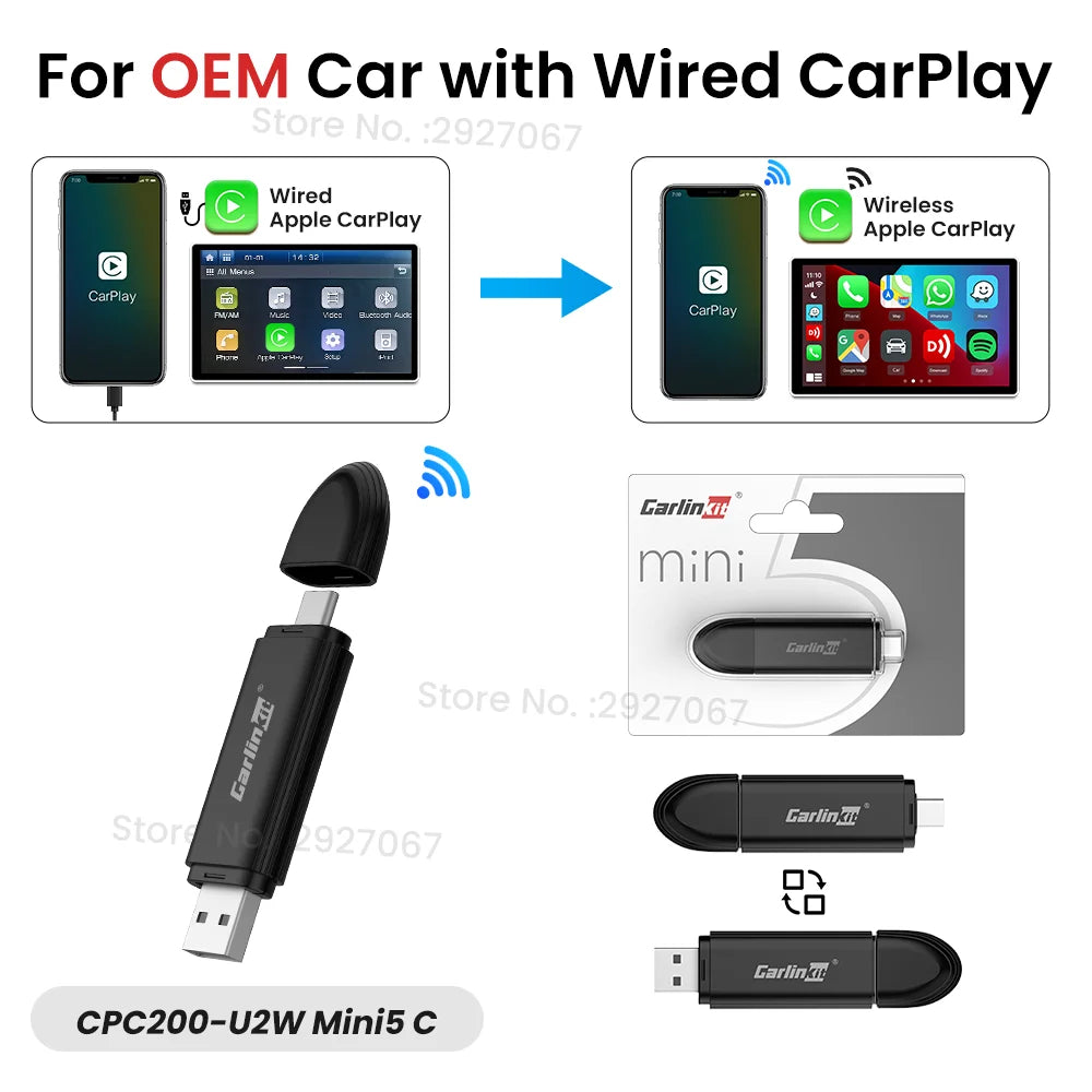 CarlinKit MINI 5 Wireless CarPlay Adapter Smart CarPlay Box USB Dongle for OEM Car Plug and Play WiFi Bluetooth Auto Connection
