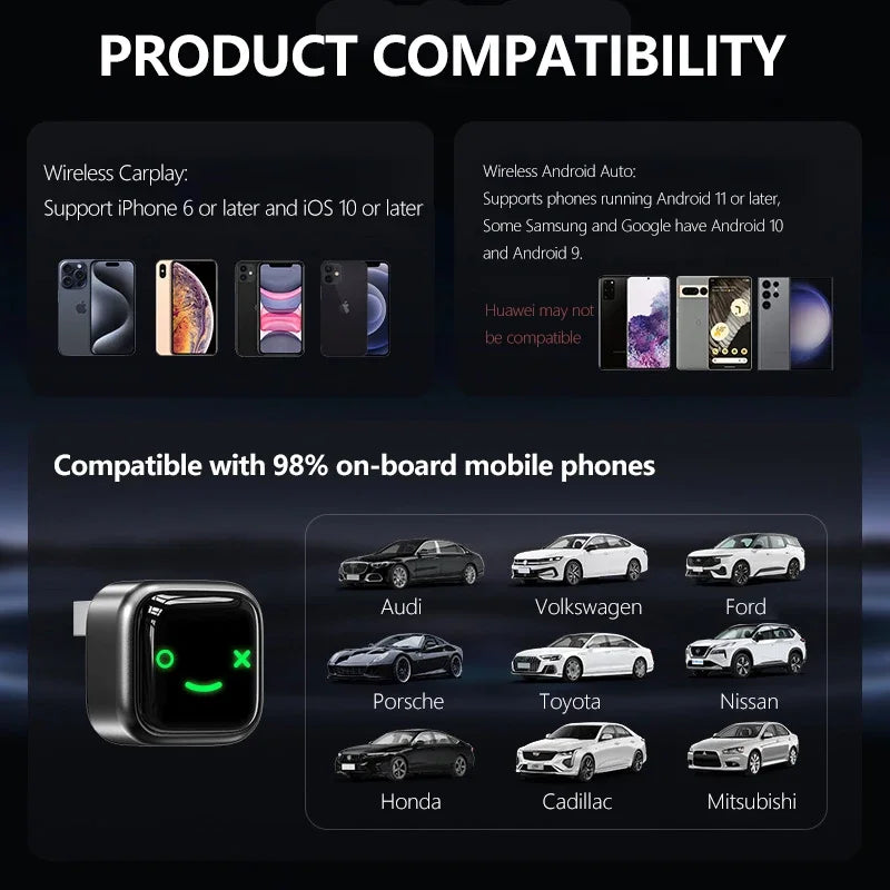 2 in1 Wired to Wireless CarPlay Android Auto Adapter for OEM Car Stereo With USB Dongle Smart Mini Box Plug and Play Bluetooth