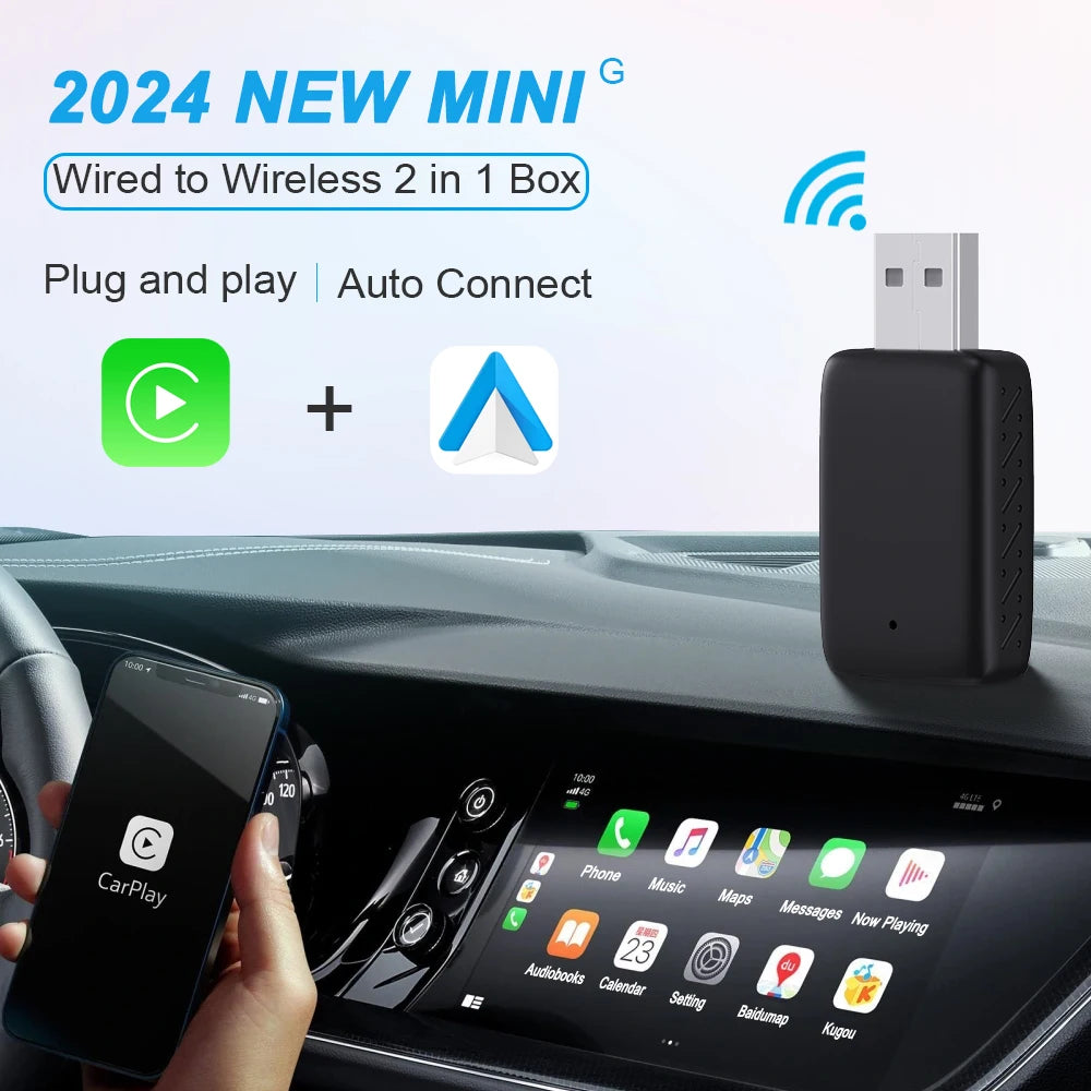 2025New Wired to Wireless Carplay Android Auto 2in1 Mini Adapter Dongle Auto Connect Plug&Play Bluetooth WiFi Universal Mini Box