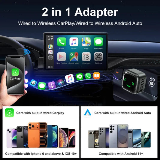 2 in1 Wired to Wireless CarPlay Android Auto Adapter for OEM Car Stereo With USB Dongle Smart Mini Box Plug and Play Bluetooth
