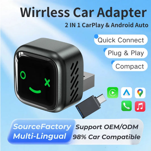 2 in1 Wired to Wireless CarPlay Android Auto Adapter for OEM Car Stereo With USB Dongle Smart Mini Box Plug and Play Bluetooth