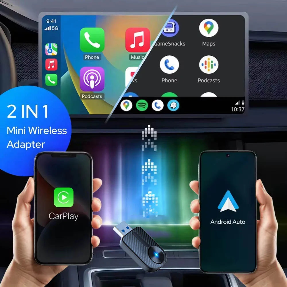 Skilldrive 2026 Carplay Android Auto 2 in 1 Wireless Adapter AI Smart Box Intelligent System for Wired CarPlay Android Auto Car