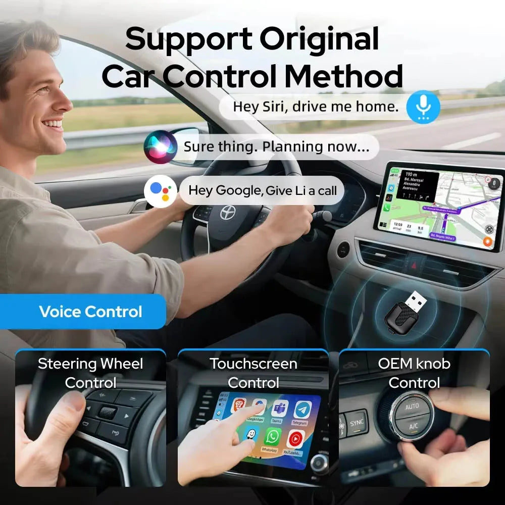 Skilldrive 2026 Ultra Mini 2 in 1 Wireless CarPlay Adapter Android Auto AI Smart Box Intelligent System for Wired CarPlay Car