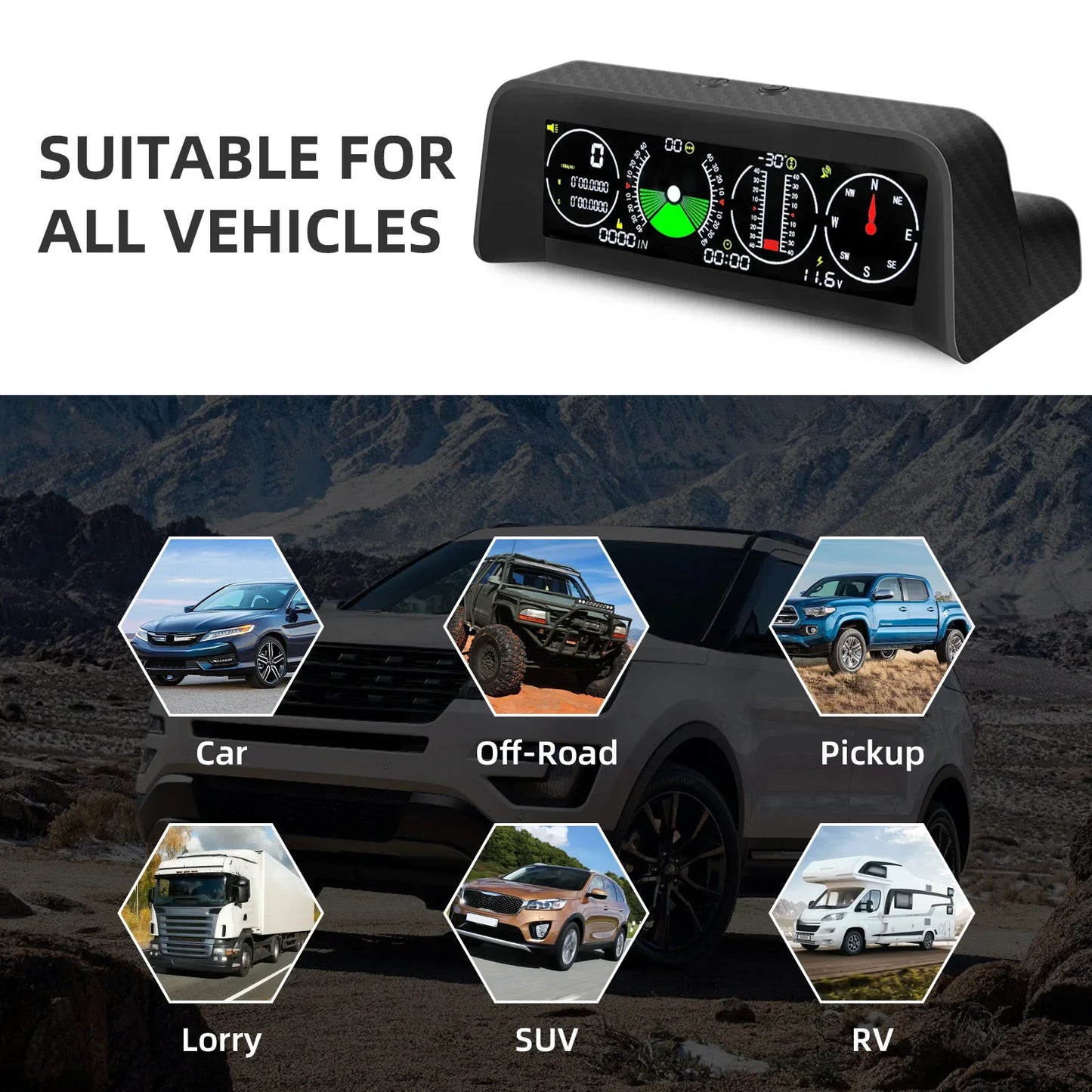 4 IN 1 Multifunctional smart slope meter car inclinometer compass GPS Speedometer Off Road Accessories fatigue driving alarm