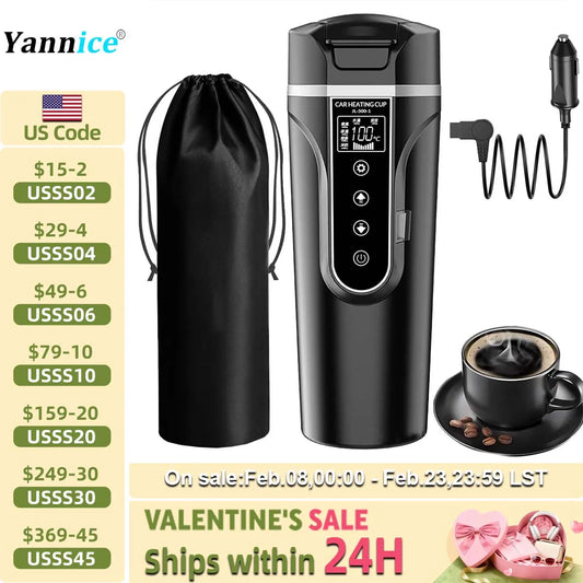 Electric kettle 12v/24v smart car heating cup touch screen thermos cup 450 ml car heating cup adjustable temperature