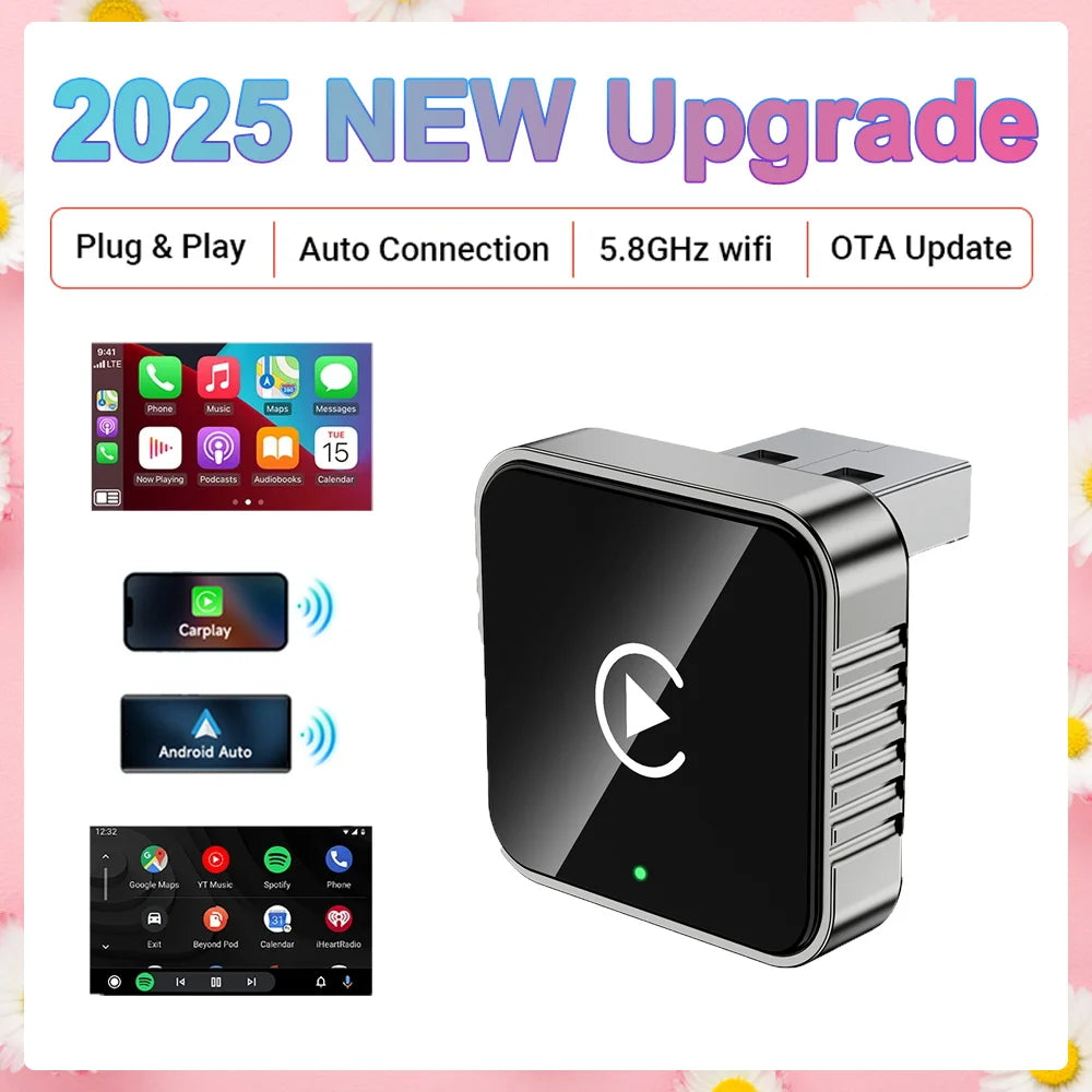 2025New Wired to Wireless Carplay Android Auto 2in1 Mini Adapter Dongle Auto Connect Plug&Play Bluetooth WiFi Universal Mini Box