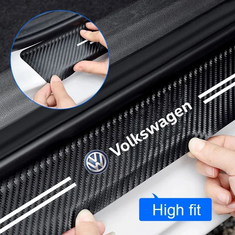 4pcs Carbon Fiber Car Door Threshold Protective Sticker Car Door Sill Sticker For VW Volkswagen Car Accessories