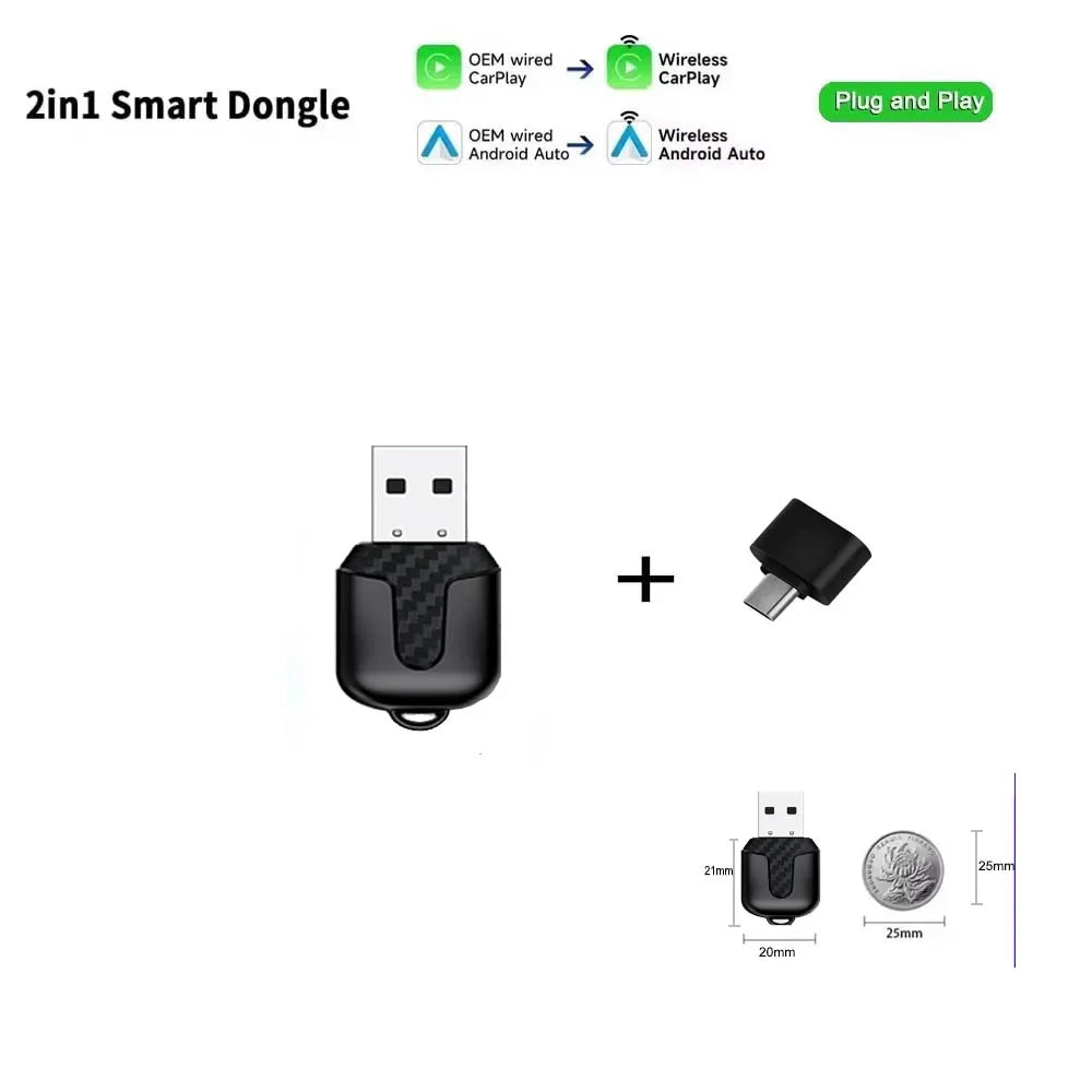 Skilldrive 2026 Carplay Android Auto 2 in 1 Wireless Adapter AI Smart Box Intelligent System for Wired CarPlay Android Auto Car