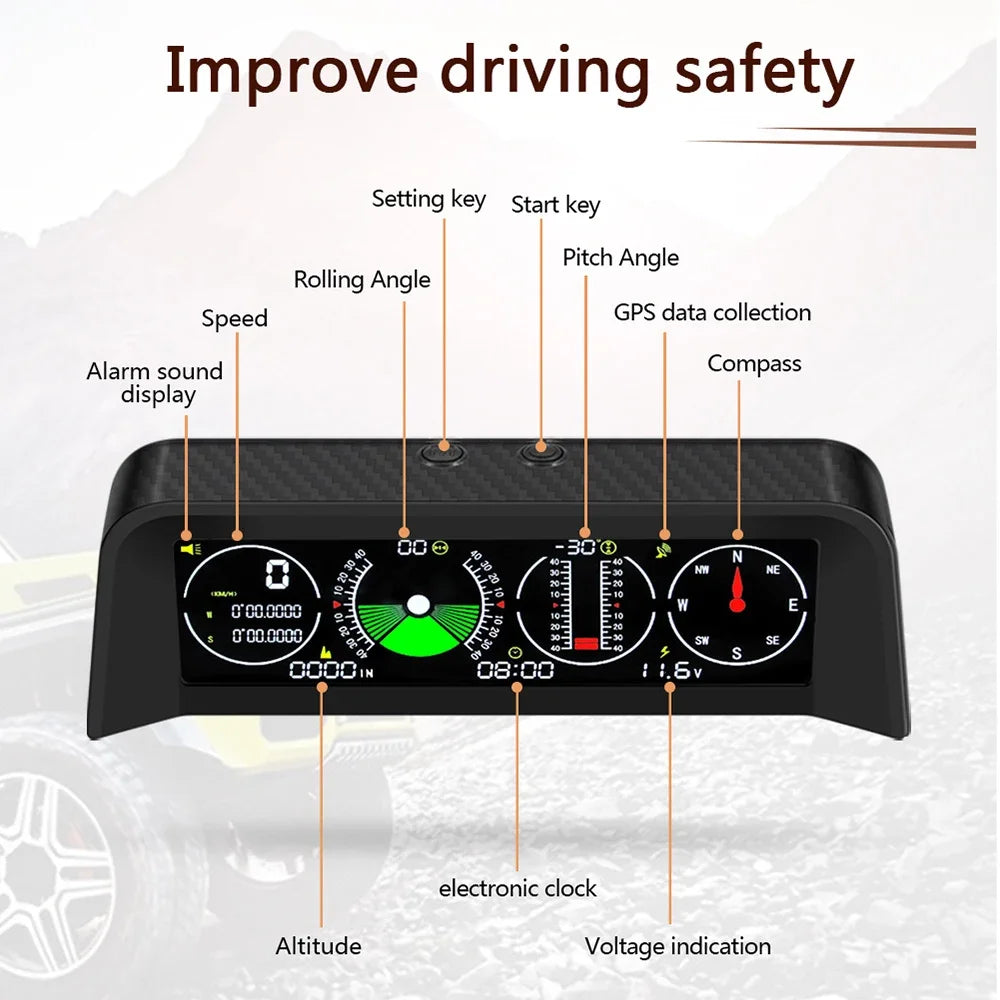4 IN 1 Multifunctional smart slope meter car inclinometer compass GPS Speedometer Off Road Accessories fatigue driving alarm