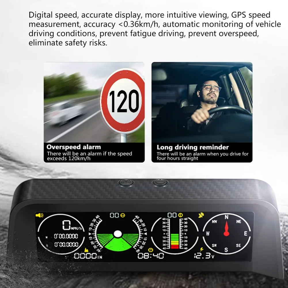 4 IN 1 Multifunctional smart slope meter car inclinometer compass GPS Speedometer Off Road Accessories fatigue driving alarm