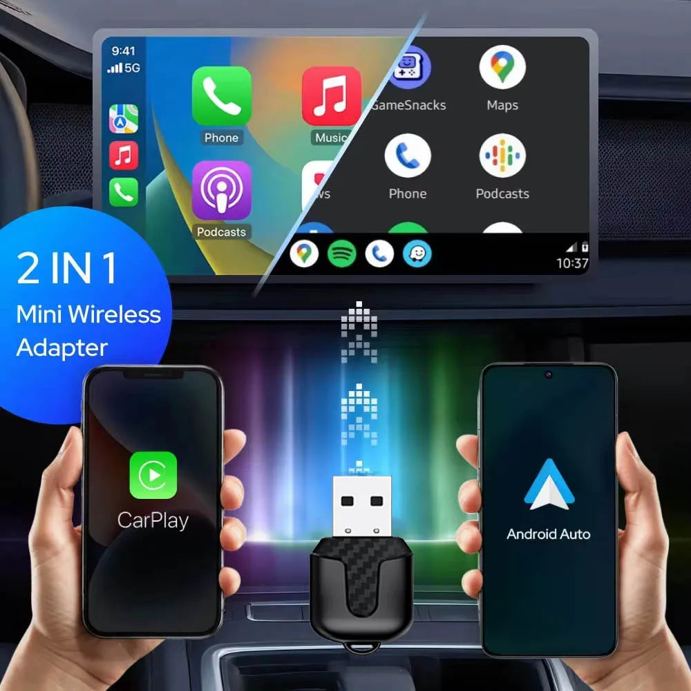 Skilldrive 2026 Ultra Mini 2 in 1 Wireless CarPlay Adapter Android Auto AI Smart Box Intelligent System for Wired CarPlay Car