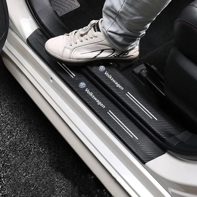 4pcs Carbon Fiber Car Door Threshold Protective Sticker Car Door Sill Sticker For VW Volkswagen Car Accessories
